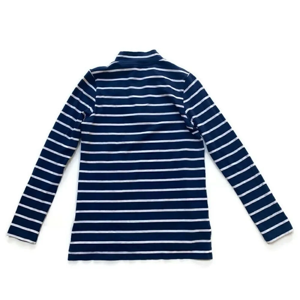 Cape Madras Anthro Quarter Zip Long Sleeve Preppy Pullover Navy White Stripes XS